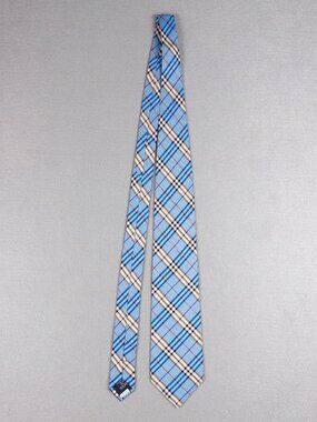 Burberry London Blue Nova Check Silk Tie Made in Italy Classic Plaid